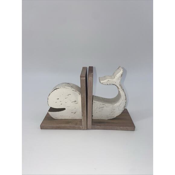 Handmade Other - Farmhouse Rustic Painted Folk Art Wooden Whale Book Ends! Kids Room